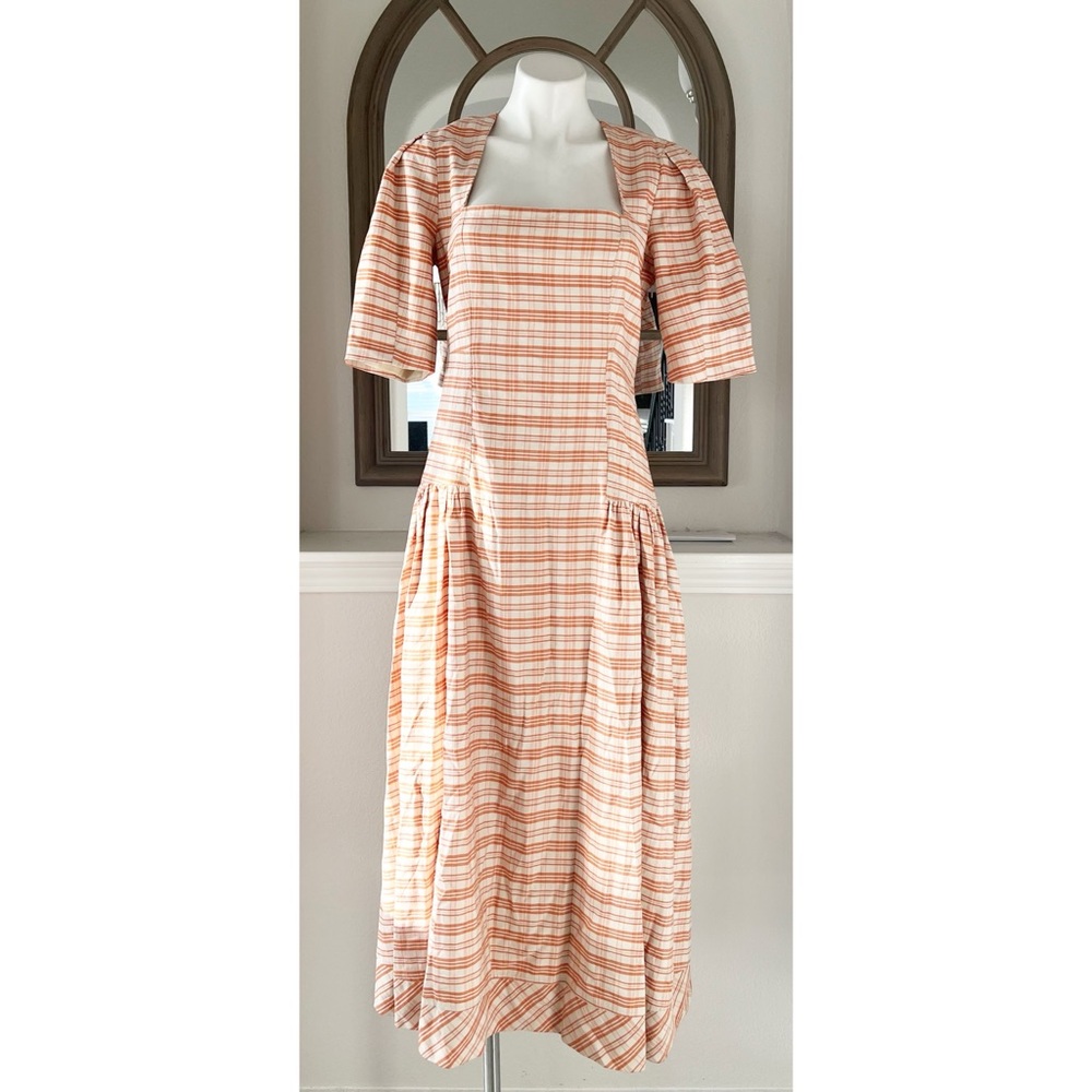 Jonathan Simkhai Tailored Clay Plaid Button-Front Maxi Dress, Size 0, NWT $595